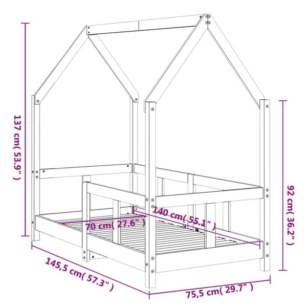 vidaXL Sängram för barnsäng vit 70x140 cm massiv furu