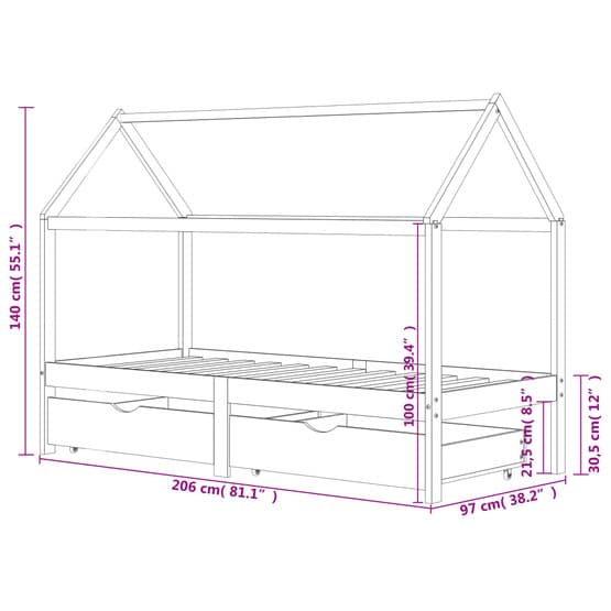 Sängram Med Lådor Vit Massiv Furu 90X200 Cm