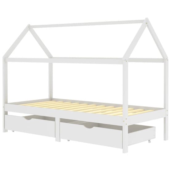 Sängram Med Lådor Vit Massiv Furu 90X200 Cm