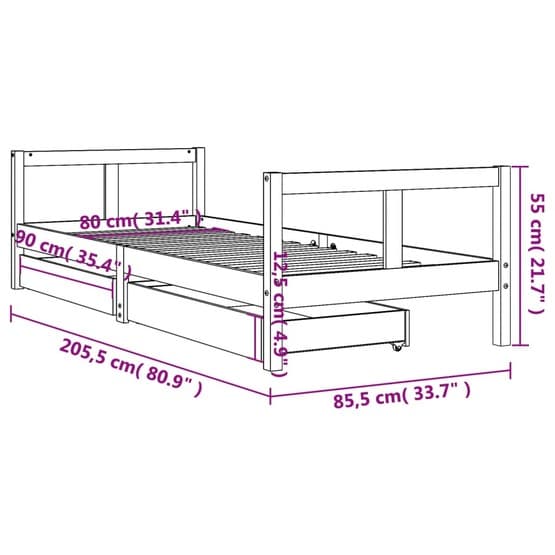 Sängram För Barnsäng Med Lådor 80X200 Cm Massiv Furu