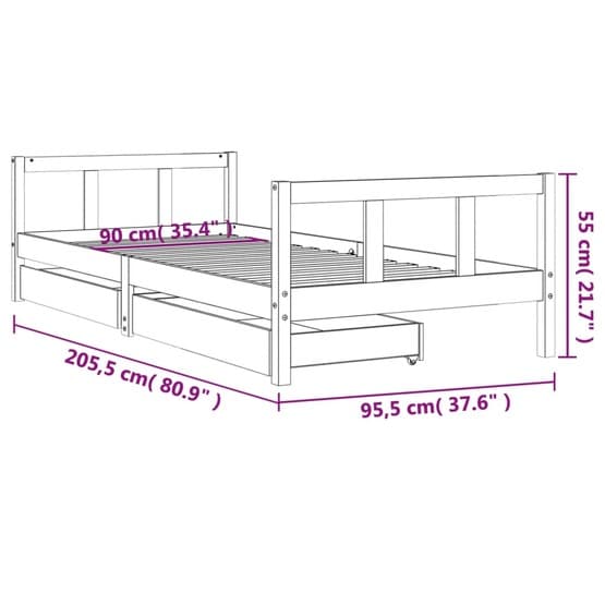 Sängram För Barnsäng M. Lådor Svart 90X200 Cm Massiv Furu