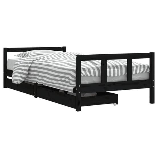 Sängram För Barnsäng M. Lådor Svart 90X200 Cm Massiv Furu
