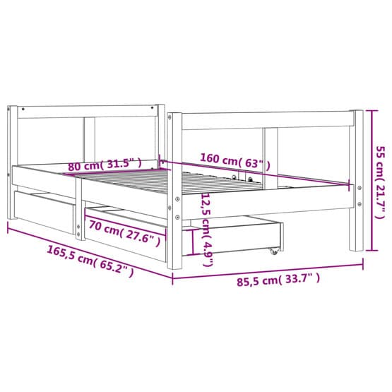 Sängram Med Lådor För Barnsäng 80X160 Cm Massiv Furu