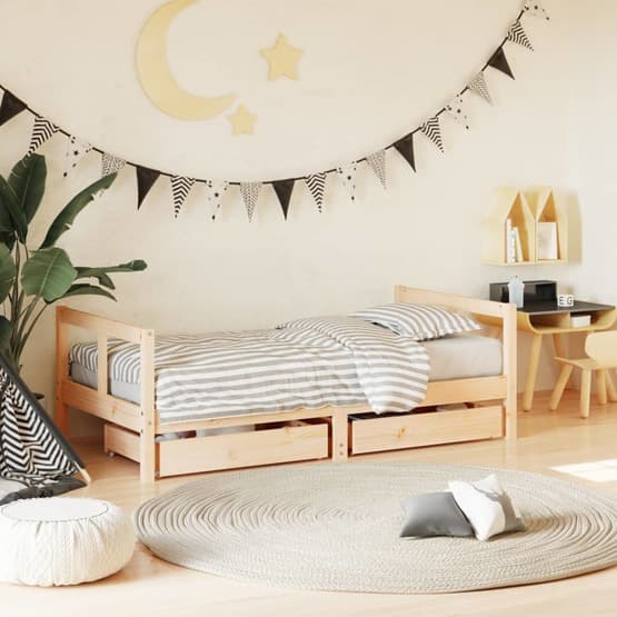 Sängram Med Lådor För Barnsäng 80X160 Cm Massiv Furu