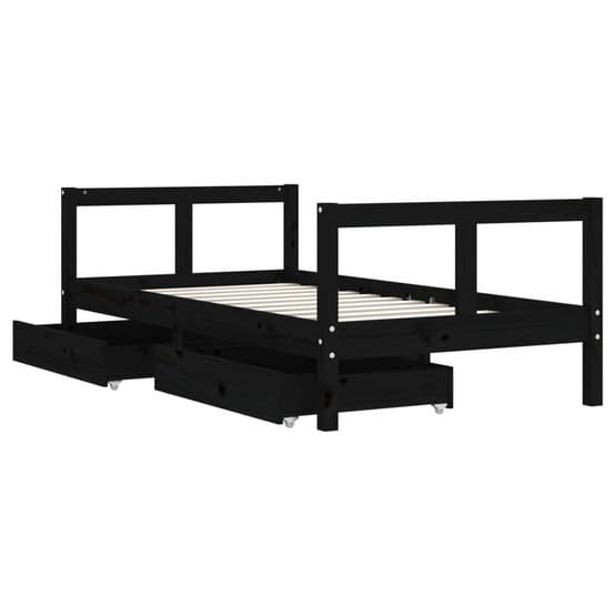 Sängram Med Lådor För Barnsäng 80X160 Cm Massiv Furu Svart