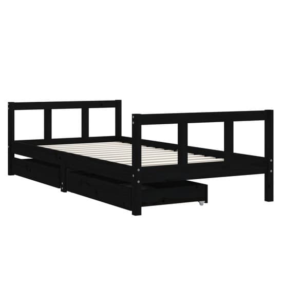 Sängram Med Lådor För Barn 90X190 Cm Massiv Furu Svart