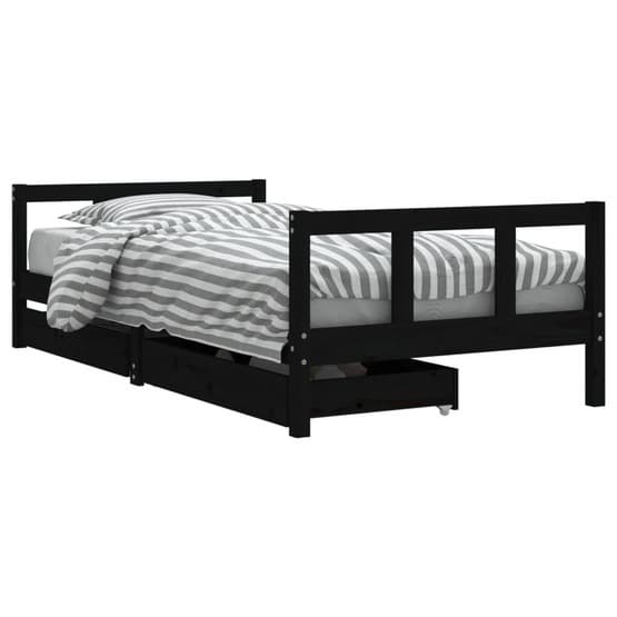 Sängram Med Lådor För Barn 90X190 Cm Massiv Furu Svart
