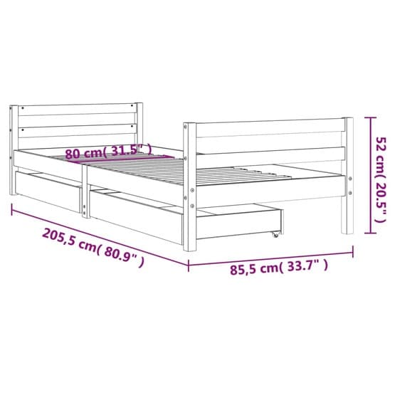 Sängram För Barnsäng M. Lådor Vit 80X200 Cm Massiv Furu