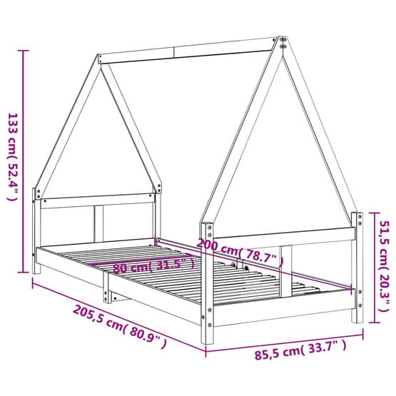 Sängram För Barnsäng 80X200 Cm Massiv Furu Svart