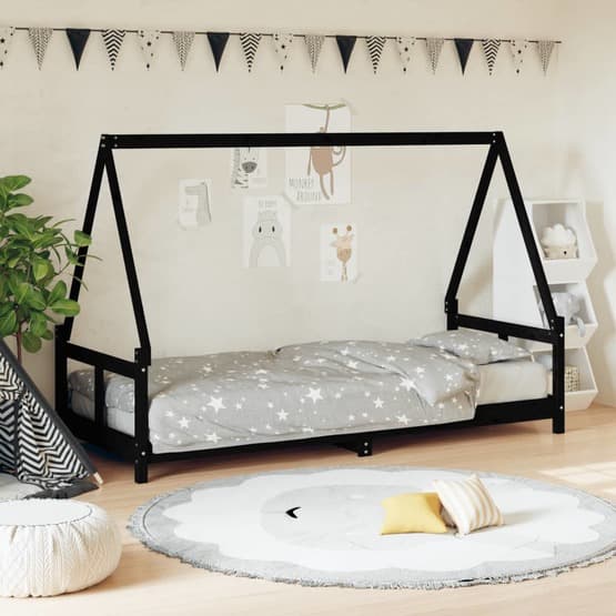 Sängram För Barnsäng 80X200 Cm Massiv Furu Svart