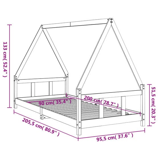 Sängram Barnsäng I Massiv Furu 90X200 Cm Vit