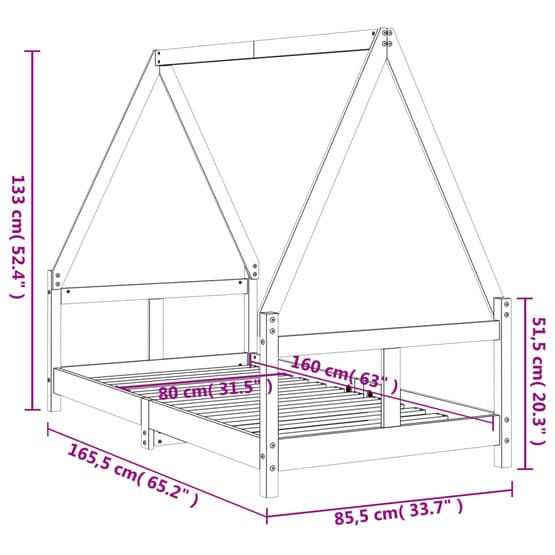 Sängram Vit Barnsäng Vit 80X160 Cm Massiv Furu
