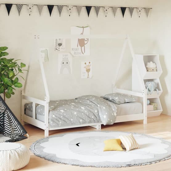 Sängram Vit Barnsäng Vit 80X160 Cm Massiv Furu