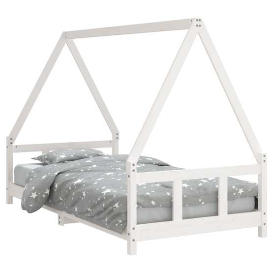 Sängram För Barn Massiv Furu Vit 90X190 Cm