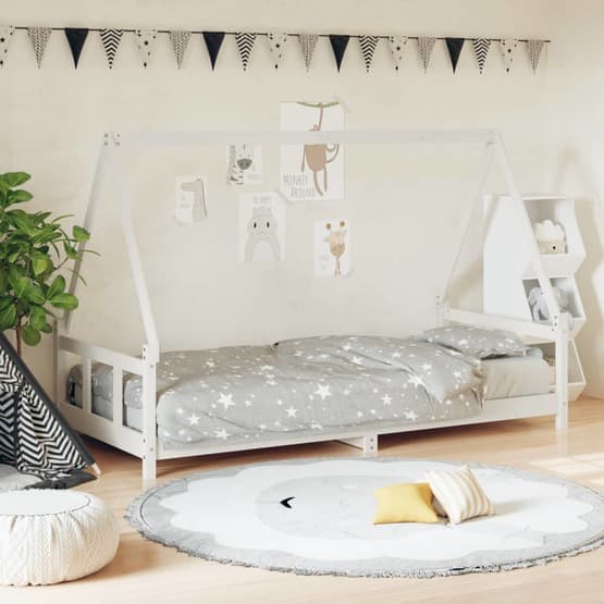 Sängram För Barn Massiv Furu Vit 90X190 Cm