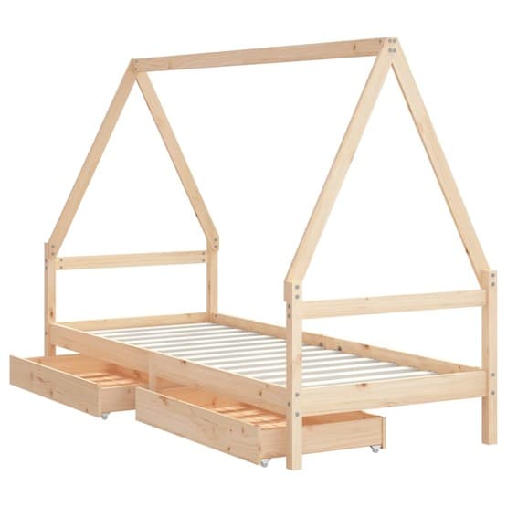 Sängram För Barnsäng M. Lådor I Massiv Furu 80X200 Cm