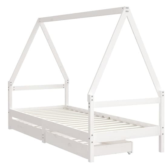 Sängram För Barnsäng M. Lådor 80X200 Cm Massiv Furu Vit