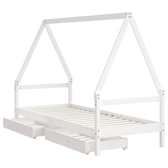 Sängram För Barnsäng M. Lådor 80X200 Cm Massiv Furu Vit