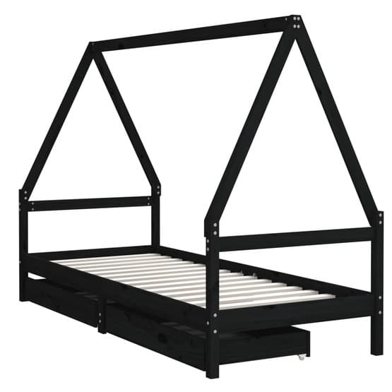 Sängram För Barnsäng M. Lådor Svart 80X200 Cm Massiv Furu