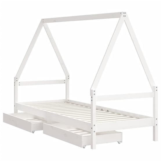 Sängram Barnsäng M. Lådor 90X200 Cm Vit Massiv Furu