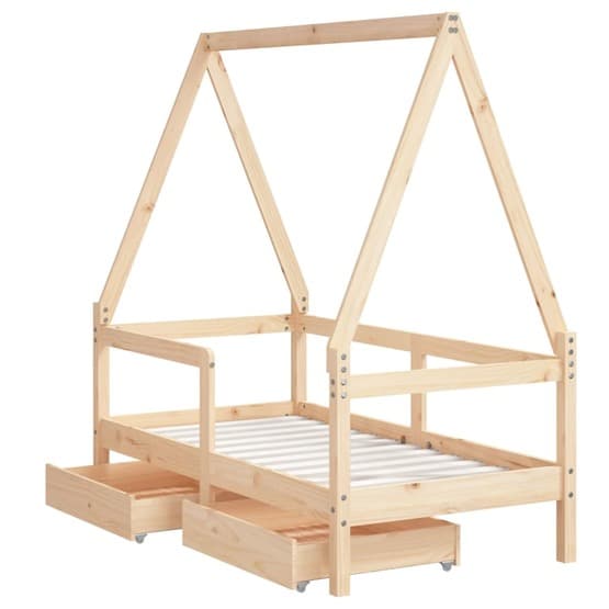 Sängram För Barnsäng M. Lådor I Massiv Furu 70X140 Cm