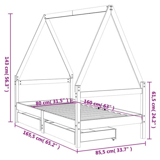 Sängram Lådor För Barnsäng 80X160 Cm Massiv Furu
