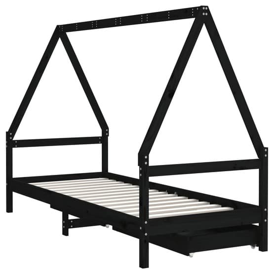 Sängram Med Lådor För Barn Svart 90X190 Cm Massiv Furu