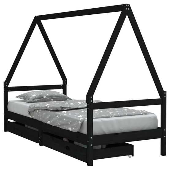 Sängram Med Lådor För Barn Svart 90X190 Cm Massiv Furu