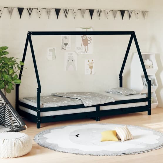 Sängram I Massiv Furu För Barnsäng Svart 80X200 Cm