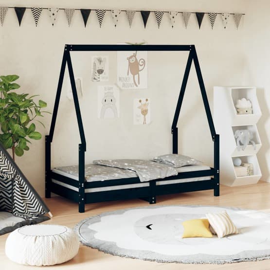 Sängram Barnsäng Massiv Furu Svart 70X140 Cm