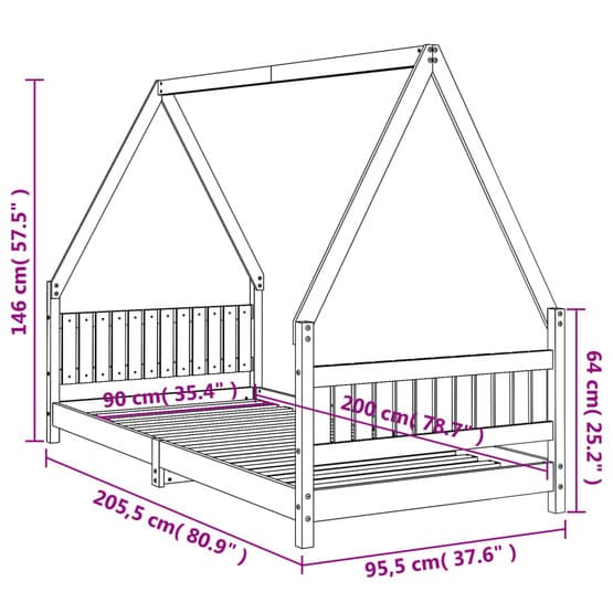 Sängram Vit För Barnsäng 90X200 Cm Massiv Furu