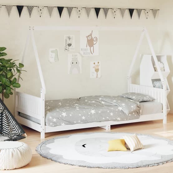 Sängram För Barn Vit Massiv Furu 90X190 Cm