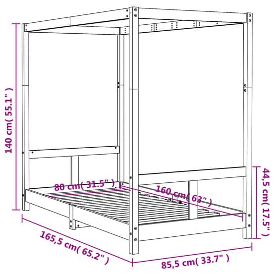 Sängram För Barnsäng Massiv Furu Vit 80X160 Cm