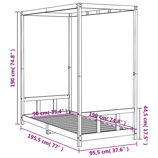 Sängram I Massiv Furu För Barn Vit 90X190 Cm