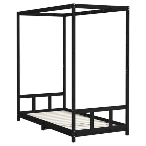 Sängram För Barn Svart Massiv Furu 90X190 Cm