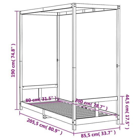 Sängram Barnsäng Massiv Furu Svart 80X200 Cm