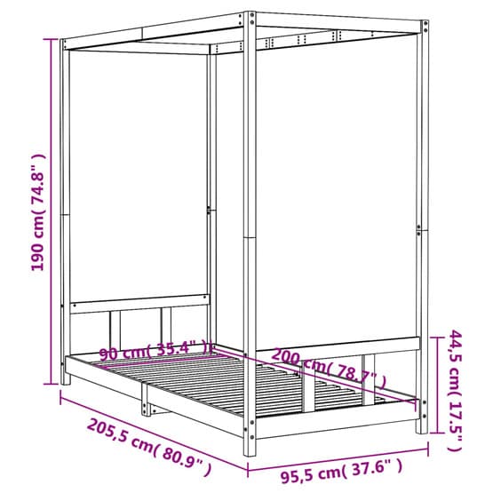 Sängram I Massiv Furu För Barnsäng 90X200 Cm