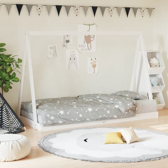 Sängram Barnsäng Vit 90X200 Cm Massiv Furu