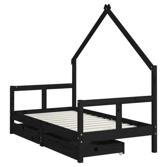 Sängram Med Lådor För Barnsäng Svart 80X160 Cm Massiv Furu
