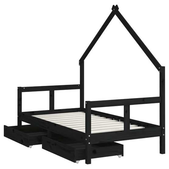 Sängram Med Lådor För Barnsäng Svart 80X160 Cm Massiv Furu