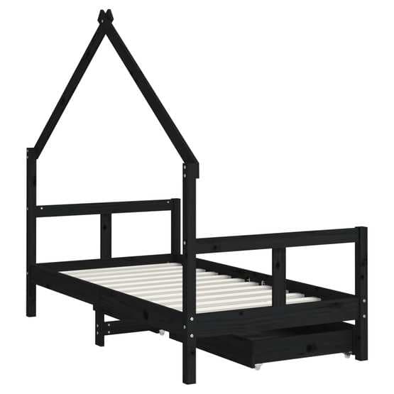 Sängram Med Lådor För Barnsäng Svart 80X160 Cm Massiv Furu