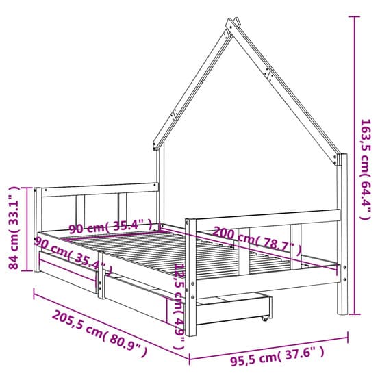 Sängram Barnsäng M. Lådor Vit 90X200 Cm Massiv Furu