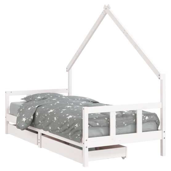 Sängram Barnsäng M. Lådor Vit 90X200 Cm Massiv Furu