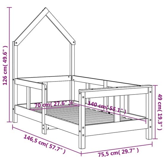 Sängram Barnsäng Svart 70X140 Cm Massiv Furu