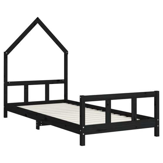 Sängram Barn Svart 90X190 Cm Massiv Furu