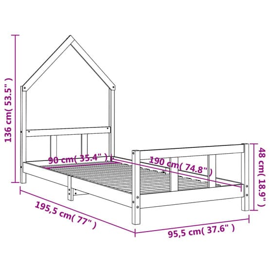 Sängram Barn Svart 90X190 Cm Massiv Furu
