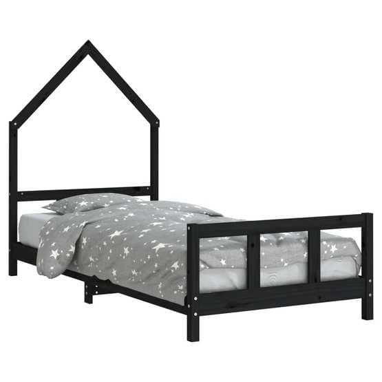 Sängram Barn Svart 90X190 Cm Massiv Furu