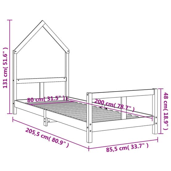 Sängram Barnsäng Svart 80X200 Cm Massiv Furu