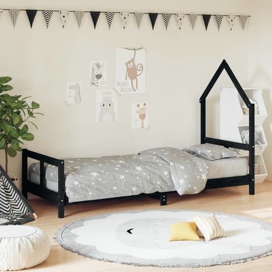 Sängram Barnsäng Svart 80X200 Cm Massiv Furu