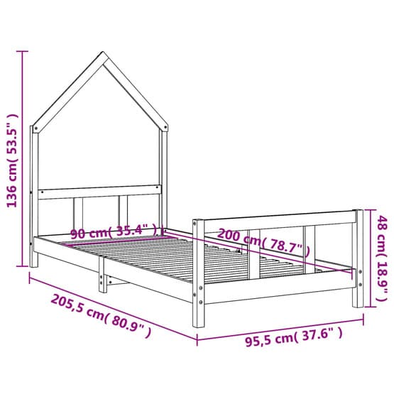 Sängram Barnsäng 90X200 Cm Massiv Furu Vit